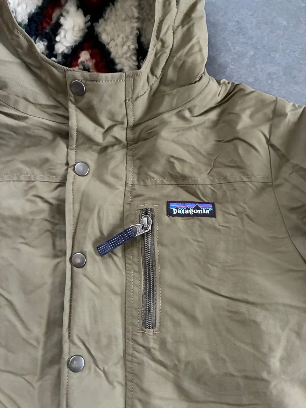 Patagonia Kids Olive Hooded Puffer Jacket